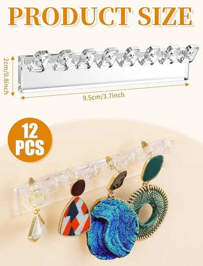 12Pcs Self-Adhesive Necklace Organizer, Necklace Holder Wall Mounted, Hanging Jewelry Organizer with 8 Hooks for Necklaces, Bracelets, Rings, Earrings and Jewelry Display (3.7inch Long)