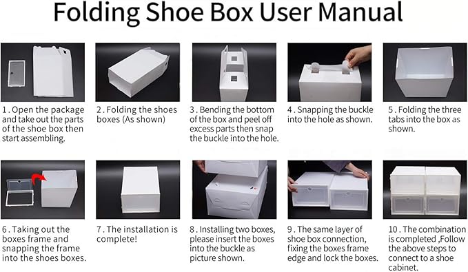 Futchoy 20/24pcs Shoe Storage Boxes 20/24pcs Shoe Box Set Foldable Storage Plastic Display Box for Magazines Books Shoes White (20)