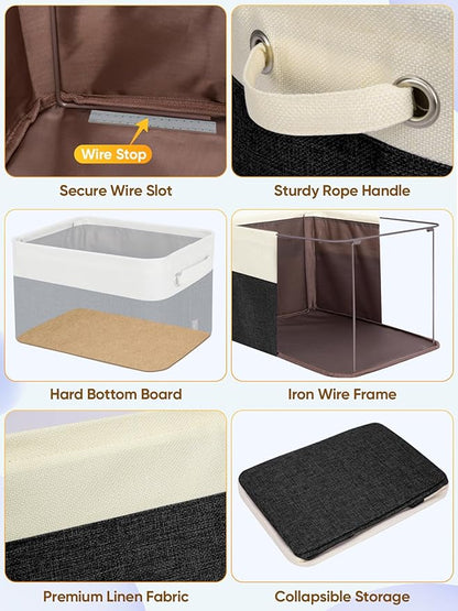 BALEINE 2 Pack Fabric Closet Storage Bins for Shelves, Linen Closet Organizers and Storage, Decorative Baskets for Organizing, Shelf, Clothes, Home, Office (Black, 15"x11"x9.5")
