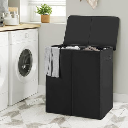 WOWLIVE 140L Double Laundry Hamper with Lid and Removable Laundry Bags, Large Dirty Clothes Hamper 2 section Collapsible Laundry Basket Dorm Room Storage for Bedroom, Bathroom, College,Black