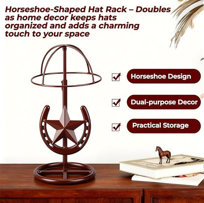 2 Pack Cowboy Hat Rack Stand Cowboy Hat Display Holder with Western Horseshoe Decor Vintage Gifts for Fedoras, Sun Hats, Iron & Bronze, Equestrian Supply(Classic)