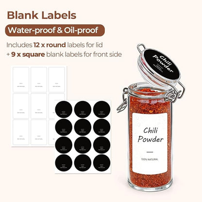 ComSaf 4 oz Glass Spice Jars with Airtight Clamp Lids, 6 Pack Small Swing Top Glass Containers for Herb Storage, Pantry Organization, Party Favors & DIY Gifts - Includes Funnel & Labels