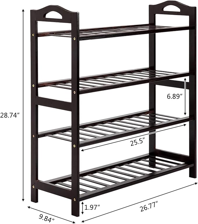 4-Tier Bamboo Shoe Rack for Entryway, Shoe Organizer for Hallway Closet, Free Standing Shoe Racks for Indoor Outdoor Living Room (Coffee-4 Tiers)