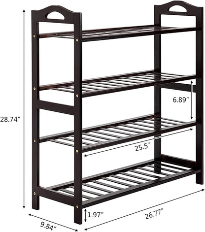 4-Tier Bamboo Shoe Rack for Entryway, Shoe Organizer for Hallway Closet, Free Standing Shoe Racks for Indoor Outdoor Living Room (Coffee-4 Tiers)
