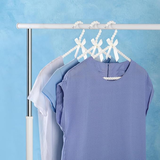 PRETYZOOM Artificial Pearl Bowknot Clothes Hangers 15.7 Inch Plastic Hangers for Home Wardrobe Wedding Bride Dress Display with Strong Load Capacity 2-Pack