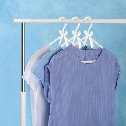 PRETYZOOM Artificial Pearl Bowknot Clothes Hangers 15.7 Inch Plastic Hangers for Home Wardrobe Wedding Bride Dress Display with Strong Load Capacity 2-Pack