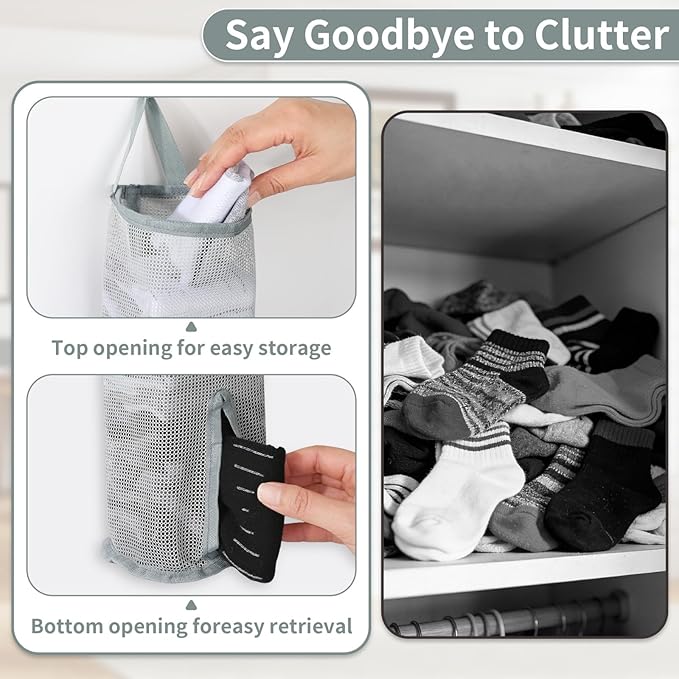 Hanging Sock Storage Bag,Wall Mount Multifunctional Bag,Sock Underwear Organizer,Hanging Closet Organizer,Saver Kitchen Storage Holder for Storing Socks Ties Plastic Bag 3PCS (Grey)