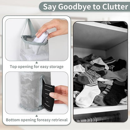 Hanging Sock Storage Bag,Wall Mount Multifunctional Bag,Sock Underwear Organizer,Hanging Closet Organizer,Saver Kitchen Storage Holder for Storing Socks Ties Plastic Bag 3PCS (Grey)