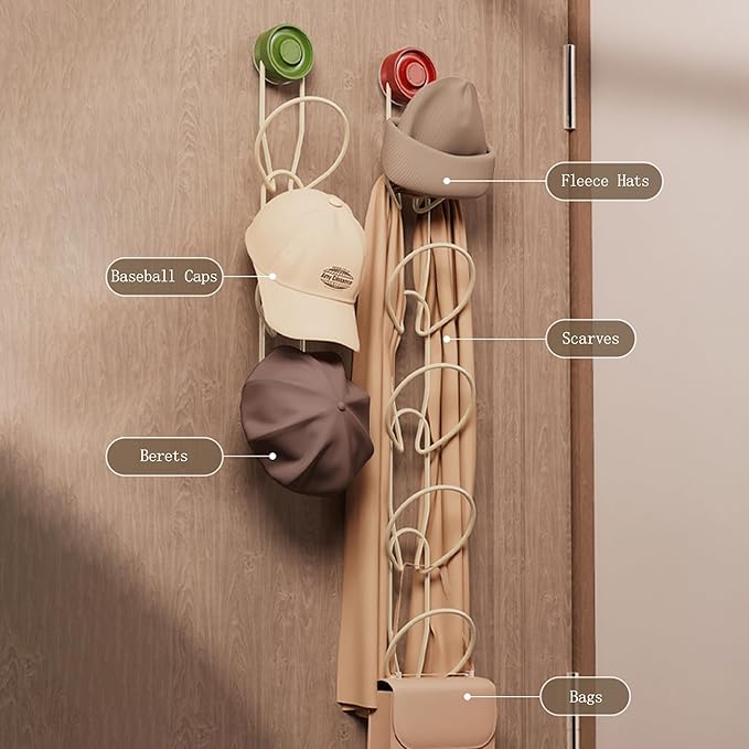 Hat Organizer for Baseball Caps, Strong Suction Cup, Hat Rack for Wall, Stainless Steel Hat Hanger Display Storage, Sleek Design, Cap Holder Two Mounting Option for Closet Door Bedroom(Green)