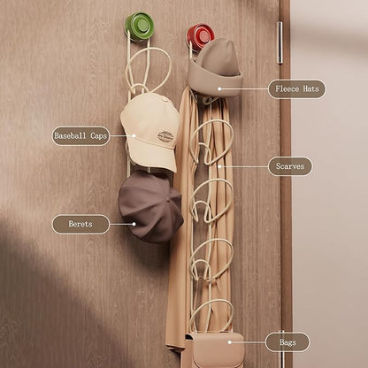 Hat Organizer for Baseball Caps, Strong Suction Cup, Hat Rack for Wall, Stainless Steel Hat Hanger Display Storage, Sleek Design, Cap Holder Two Mounting Option for Closet Door Bedroom(Yellow)