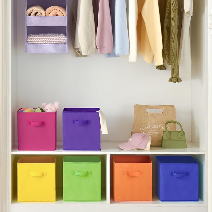 GRANNY SAYS 11 Inch Cube Storage Bins, Colorful Cube Storage Organizer, Fabric Storage Bins, Storage Cubes for Shelves, Closet, Toy Storage Bins for Kids Room, Play Room, Rainbow, 6-Pack