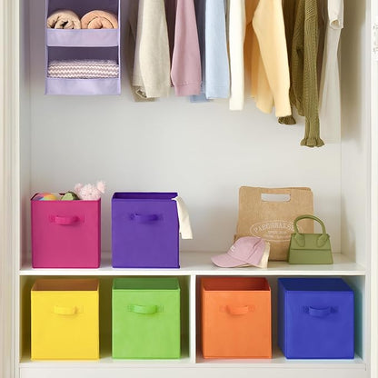 GRANNY SAYS 11 Inch Cube Storage Bins, Colorful Cube Storage Organizer, Fabric Storage Bins, Storage Cubes for Shelves, Closet, Toy Storage Bins for Kids Room, Play Room, Rainbow, 6-Pack
