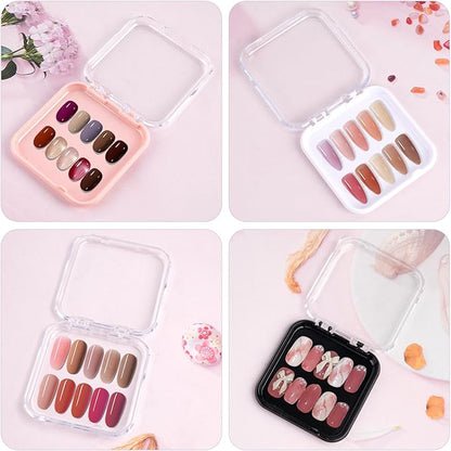 48 Sets Press On Nail Storage Box, Artificial Nail Display Case Acrylic Nail Boxes Press On Nail Packaging Box, Adhesive Double Sided Tape Nail Box for Nail Salon（4 Colors）