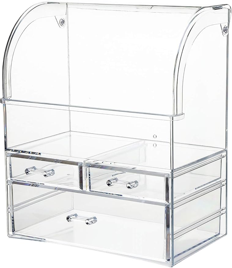 MOOCHI Clear Professional Large Cosmetic Makeup Organizer Bathroom Storage Display Case with Drawers