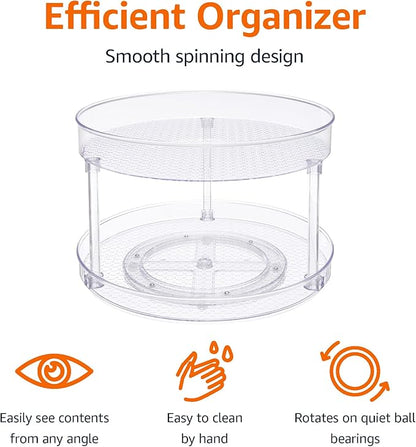 Amazon Basics 2 Tier Lazy Susan Turntable Organizer for Condiments, 12" Diameter, Clear
