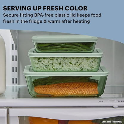 Pyrex Colors Tinted (6-PC Large) Medium/Large Rectangle Food Storage Container Set, Snug Fit Non-Toxic Plastic BPA-Free Lids, Freezer Dishwasher Microwave Safe, 3 Cup, 6 Cup & 11 Cup