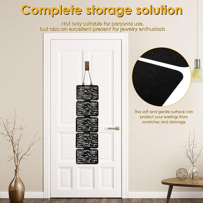 Hanging Enamel Pin Display Panel Felt Lapel Pin Board Foldable Enamel Pin Organizer Hanging Earring Organizer with 5 Loose-Leaf Board Pieces for Jewelry Pins (Black)