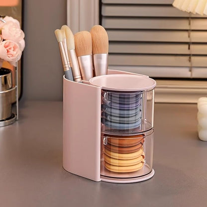 Azurphoric Hair Accessories Organizer with Hair Brush Holder, Rotatable Makeup Brush Holder for Necklaces, Earring, Bracelet, Ring, Makeup Brushes, Hair Clip and Hair Accessories (Pink, 2-Layer)