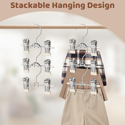 12 Pack Baby Hangers with Clips, 360°Rotatable Toddler Pant Hangers with Clips, Non-Slip Space Saving Kids Hanger for Newborn Children Clothes Skirts Boots Closet Organizers, Off-White