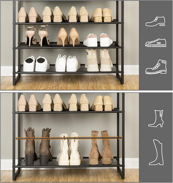 HOOBRO 10-Tier Shoe Rack for Entryway, 29.5" L Shoe Storage Organizer, Large Capacity Shoe Shelf for Closet, Front Door Entrance, Hallway, Holds 36-40 Pairs of Shoes, Greige and Black BG107XJ01
