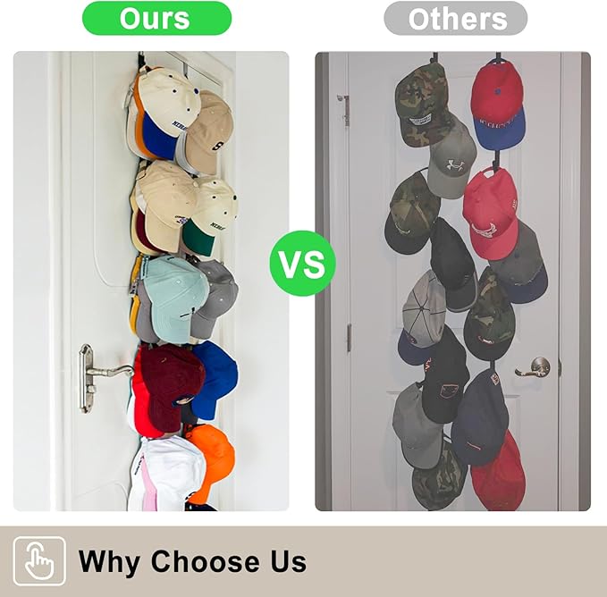 Hat Rack for Door, Hat Holder over the Door Hats Organizer for Baseball Caps, Hat Hanger for Closet, 12 Hooks Cap Organizer on Wall for Storage & Display - 2 Pack