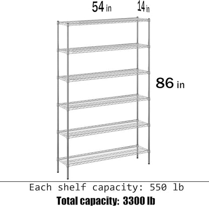 14" Deep x 54" Wide x 86" Height Wire Shelving Kit | 6-Tier | NSF Commercial Storage Rack Unit