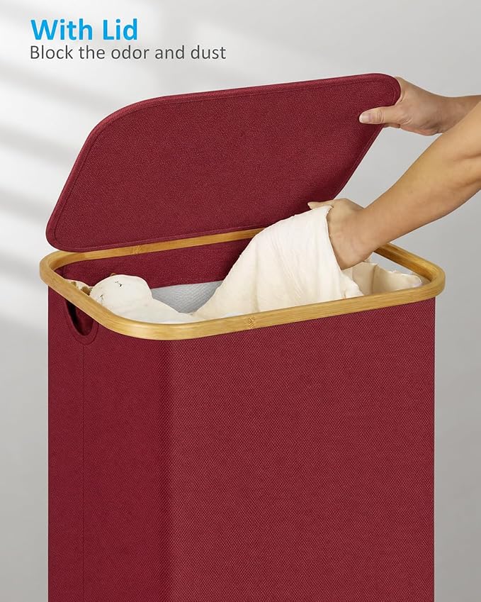 efluky Laundry Basket with Wheels, Tall Rolling Laundry Hamper with Lid and Removable Bag, Aesthetic Dirty Clothes Hamper on Wheels for Laundry Room, Bedroom, Dorm and Bathroom, 100L Red