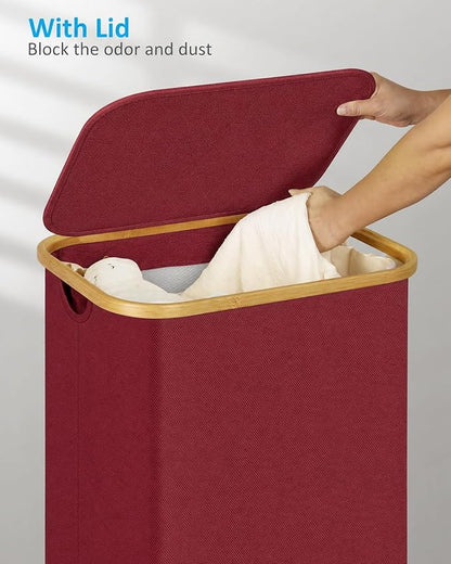 efluky Laundry Basket with Wheels, Tall Rolling Laundry Hamper with Lid and Removable Bag, Aesthetic Dirty Clothes Hamper on Wheels for Laundry Room, Bedroom, Dorm and Bathroom, 100L Red