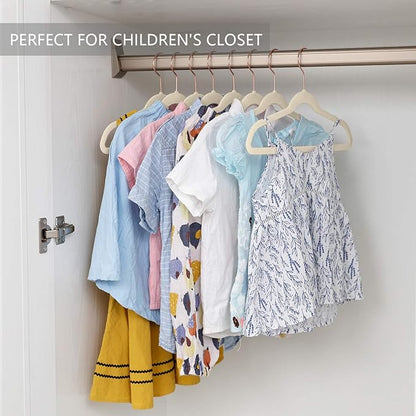 MIZGI Kids Velvet Hangers,Non-Slip Big Kids Hangers,14 Inch Hangers for Youth,Teen Clothes,Pack of 50（Ivory/Rosegold）