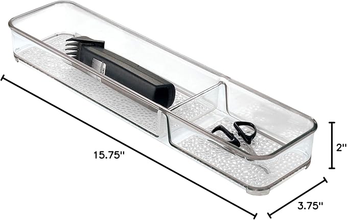 iDesign 48850 Rain Divided Tray for Vanity, Bathroom, Countertop, Drawer, Cosmetics, Makeup, Toiletries, Craft and Office Supplies, BPA-Free, 4" x 16" x 2", 2 Compartments