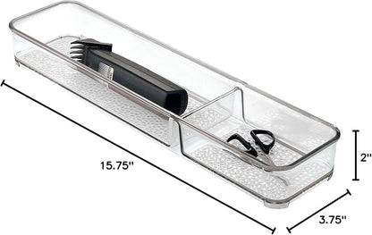 iDesign 48850 Rain Divided Tray for Vanity, Bathroom, Countertop, Drawer, Cosmetics, Makeup, Toiletries, Craft and Office Supplies, BPA-Free, 4" x 16" x 2", 2 Compartments