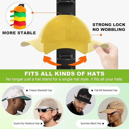 Haiou Hat Rack Hat Organizer for Baseball Caps Wall Mounted Hat Hanger Strong Adhesive Hat Hooks Hold up to 16 Hats for Home (Black+White)