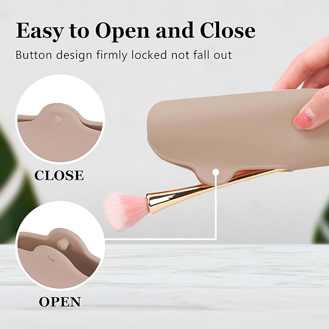 Bpluma Silicone Makeup Brush and Beauty Blender Holder, Half open Snap Design, Washable Powder Puff Case For Travel Business