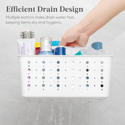 Lifewit Shower Caddy Portable, Cleaning Supplies Caddy Organizer with Handle and Adjustable Dividers, Plastic Shower Basket for Dorm Room Essentials, College, Bathroom, White, 2 Packs