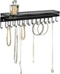 J JACKCUBE DESIGN Wall Mounted Black Metal Jewelry Hanger, Necklace Display Storage Holder with Tray and 25 Hooks for Necklace Earrings Bracelet Ring Watch - MK621A