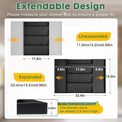 2026 Upgraded Expandable Spice Drawer Organizer with 5 Compartments & 2 Utensil Slots, Multi-Functional Kitchen Drawer Organizer Spice Rack for Cabinet Drawer, All-in-One Spice & Utensil Storage Tray