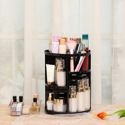 Cq acrylic Rotating Makeup Organizer for Vanity,Adjustable Spinning Organizer and Make up Organizers for Counter,Lazy Susan Bathroom Organizer for Beauty Product,Skin Care,Perfume Organizer,Black