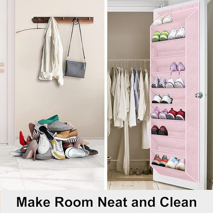 SLEEPING LAMB Over The Door Shoe Organizer for Closet, Kids Sneaker Storage for Hanging Shoe Rack for Door with Large Deep Pockets for Toddler, Girl, Baby Room Decor, Pink