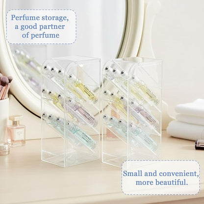 4-Tier Acrylic Rollerball Perfume Organizer, 2Pack 45° Slanted Perfume Holder, Transparent ScentBird & Travel Size Perfume Sample Storage Case(2pack)