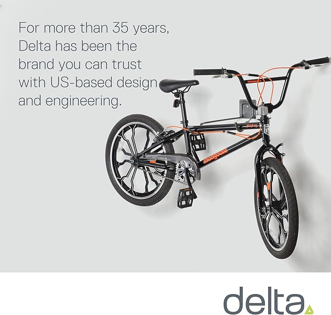 Delta Cycle 2 Bike Rack Garage - Foldable Bicycle Wall Mount Hanger with Storage Shelf Holds Up to 65 lbs
