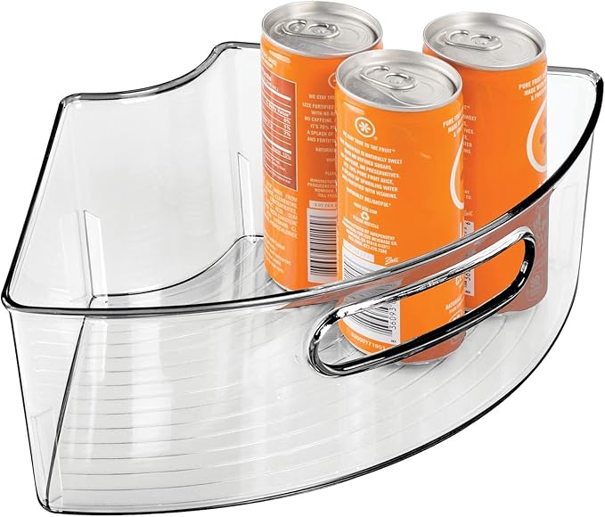 mDesign Plastic Lazy Susan Cabinet Storage Bin with Front Handle for Kitchen Countertop, Pantry, Shelf, Fridge Organization - Hold Food, Drinks, Snacks - Ligne Collection - 8 Pack - Smoke Gray Tint