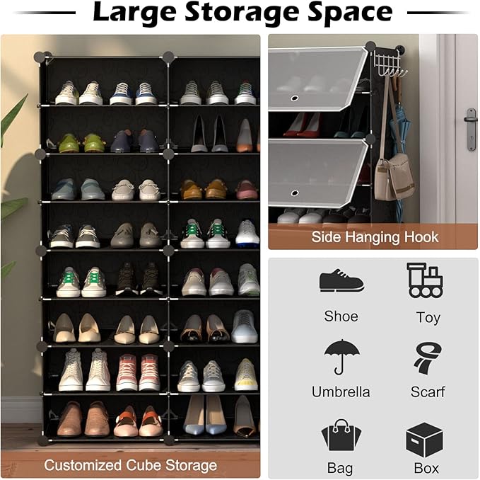 Safstar 48 Pairs 12 Cube Shoe Rack Organizer, Black, Polypropylene