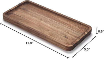 Bathroom Vanity Tray, Acacia Wood Counter Tray, Toilet Tank Tray, Appetizer Charcuterie Snack Serving Board, 11.8 x 5.5 x 0.8 inch