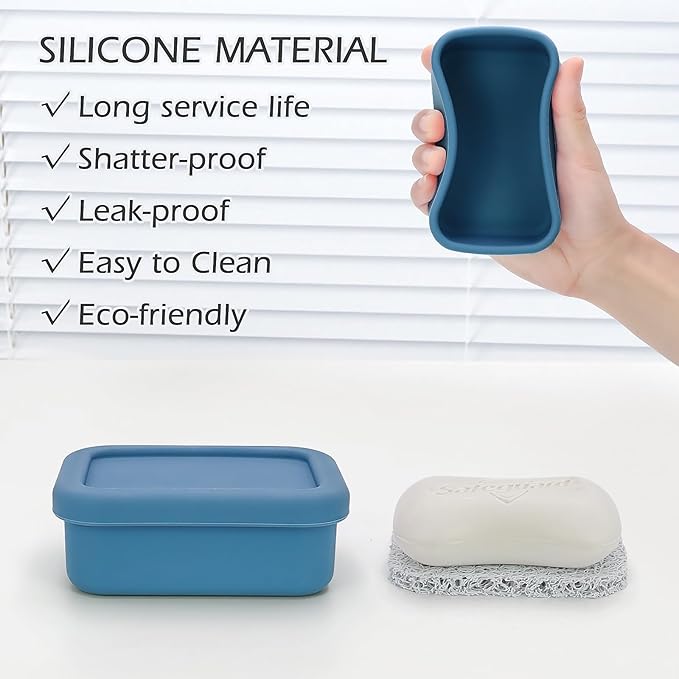 AIDIMMING Leak Proof Silicone Travel Soap Case with Draining Layer, Compact Portable Soap Container, Shatterproof Soap Holder for Traveling, Camping, Gym, Bar Soap Caddy (Dark Blue)