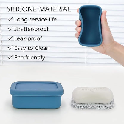 AIDIMMING Leak Proof Silicone Travel Soap Case with Draining Layer, Compact Portable Soap Container, Shatterproof Soap Holder for Traveling, Camping, Gym, Bar Soap Caddy (Dark Blue)