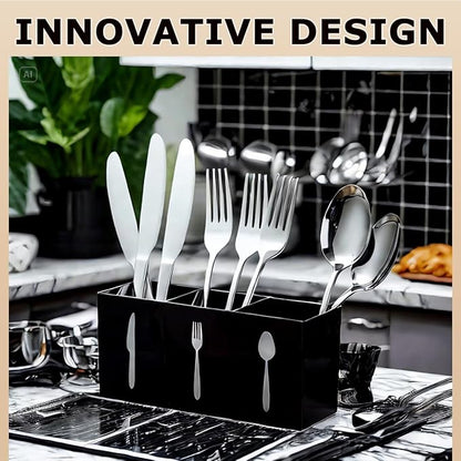 Silverware Organizer Countertop,Acrylic Small Silverware Caddy for Countertop,Knife Fork and Spoon Organizer for Kitchen Storage,Cabinet and Dining Room(Black)