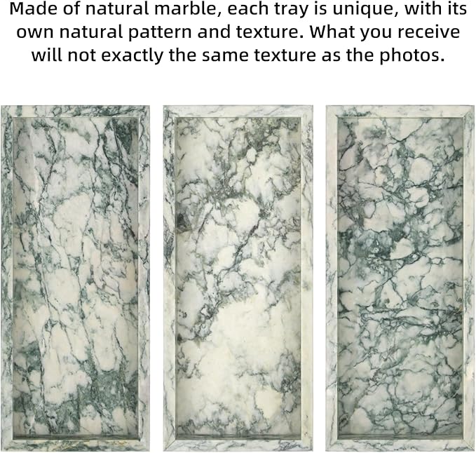 Marble Bathroom Vanity Tray, Natural Luxury Vanity Home Kitchen Bathroom Table Tray, Stone Decorative Countertop Dresser Trays for Key Coffee Perfume Jewelry Makeup (Green Texture, 12"x 5" x1.2")