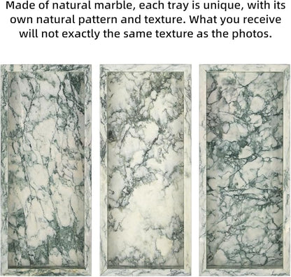 Marble Bathroom Vanity Tray, Natural Luxury Vanity Home Kitchen Bathroom Table Tray, Stone Decorative Countertop Dresser Trays for Key Coffee Perfume Jewelry Makeup (Green Texture, 12"x 5" x1.2")