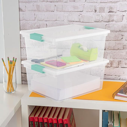 Sterilite 4-Pack Clip Box, Large Stackable Plastic Storage Bins w/ Latching Lids, 18.7 Gal - Heavy-Duty Organizing Containers for Home, Closet, Bathroom, and Office