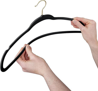 Simplify Slim Velvet Gold Hook Clothes Hangers 75 Pack | Non-Slip | Shirts | Suit | Pants | Dresses | Garments | Closet Storage & Organization | Durable | Black